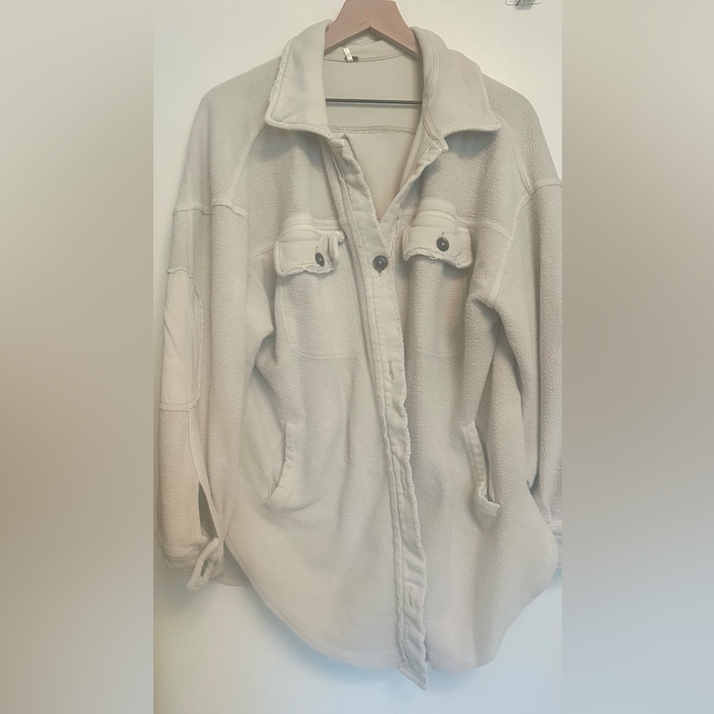 Free People Women's Cream Fleece Jacket